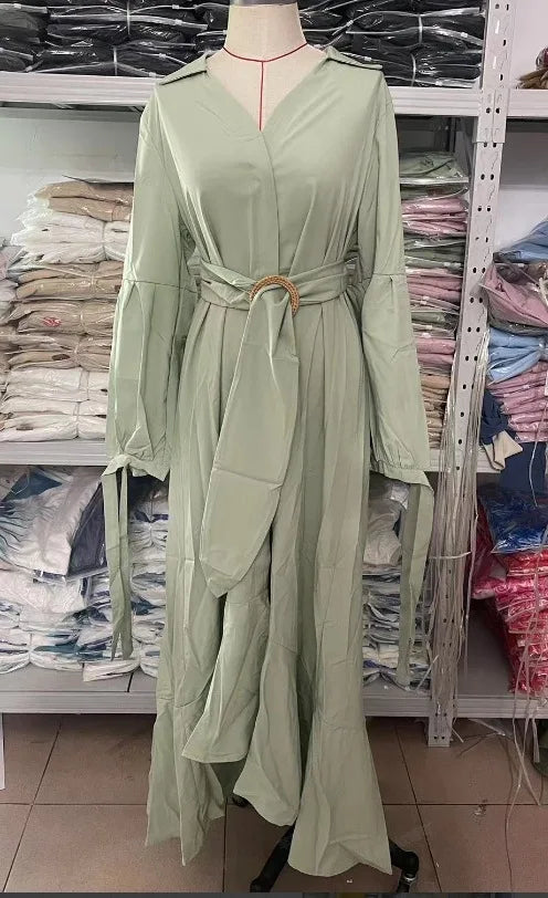 Casual Summer Dress With Turn Down Collar And Pockets for Women
