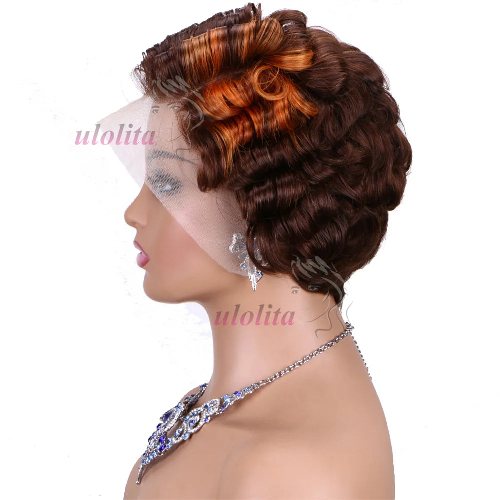 Chocolate Brown Pixie Cut Lace Front Human Hair Wig for Women