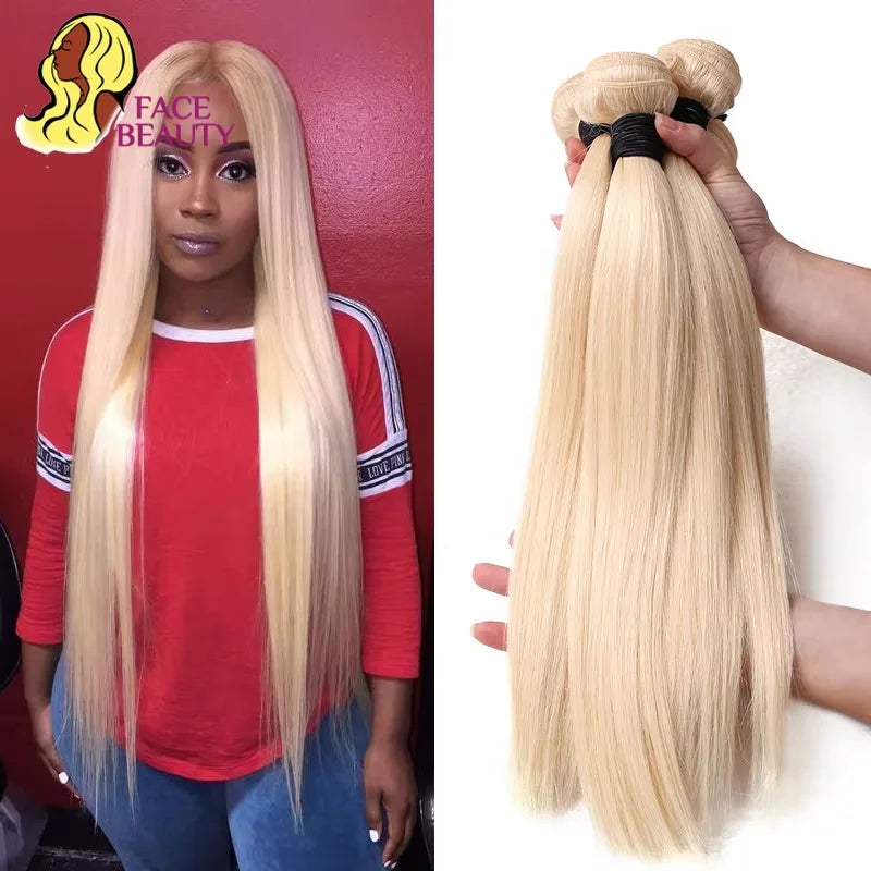 Platinum Blonde Brazilian Remy Human Hair Straight Bundles For Women