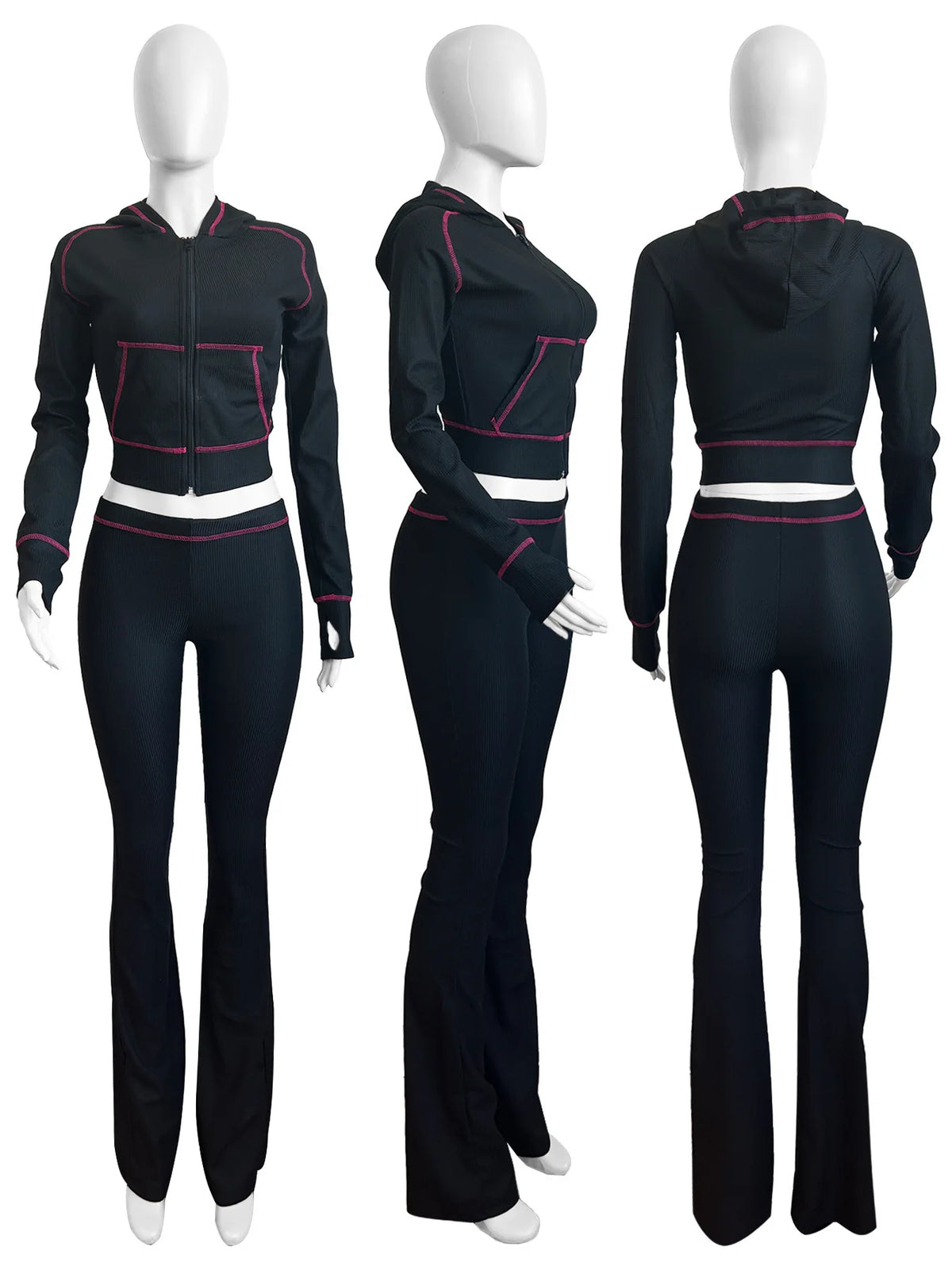 Hooded Long Sleeve Two Piece Matching Pants Set for Women