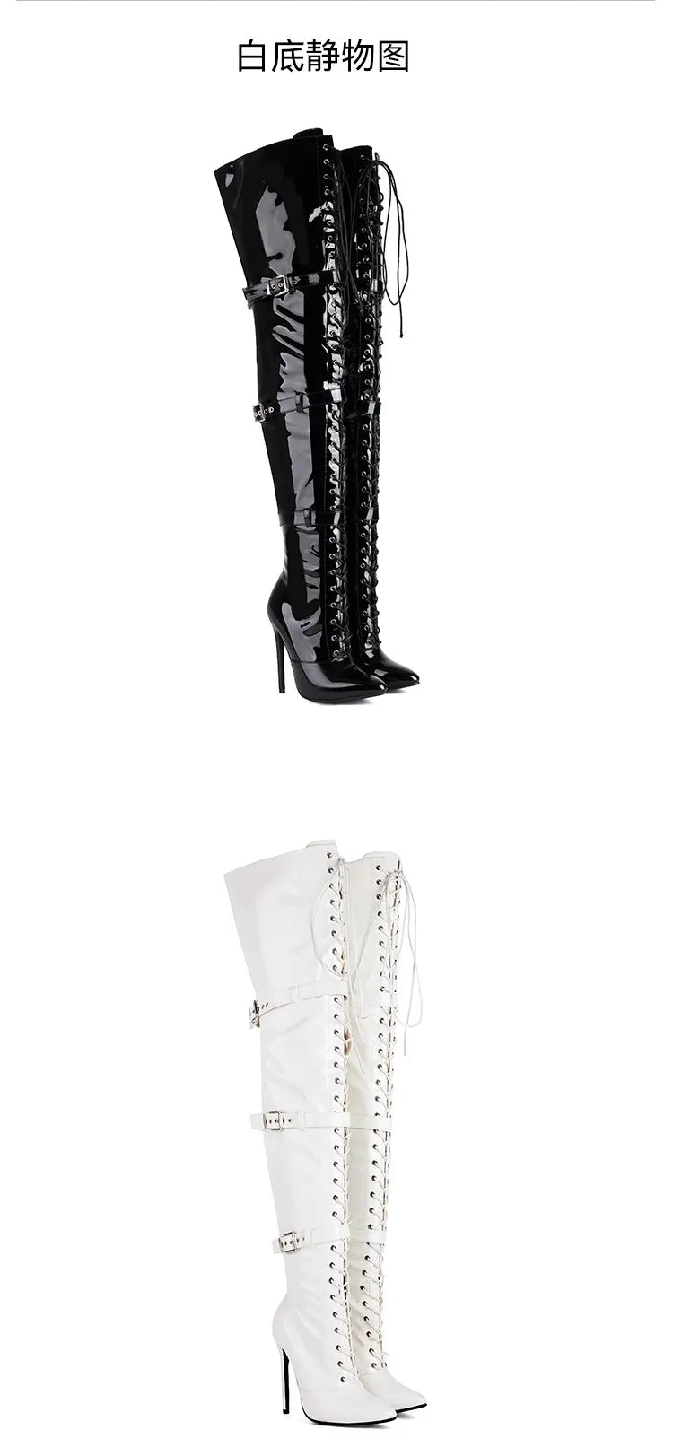 Modern Elegant Pointed Stiletto Heel Thigh High Leather Boots For Women