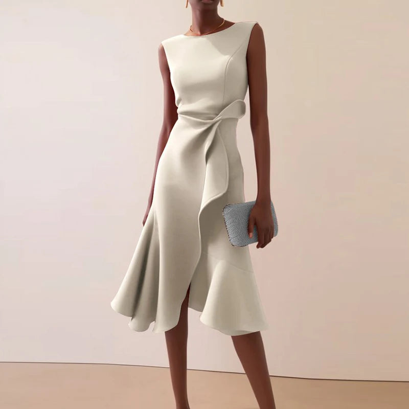 Elegant Knot Front Irregular Hem A Line Dress For Women