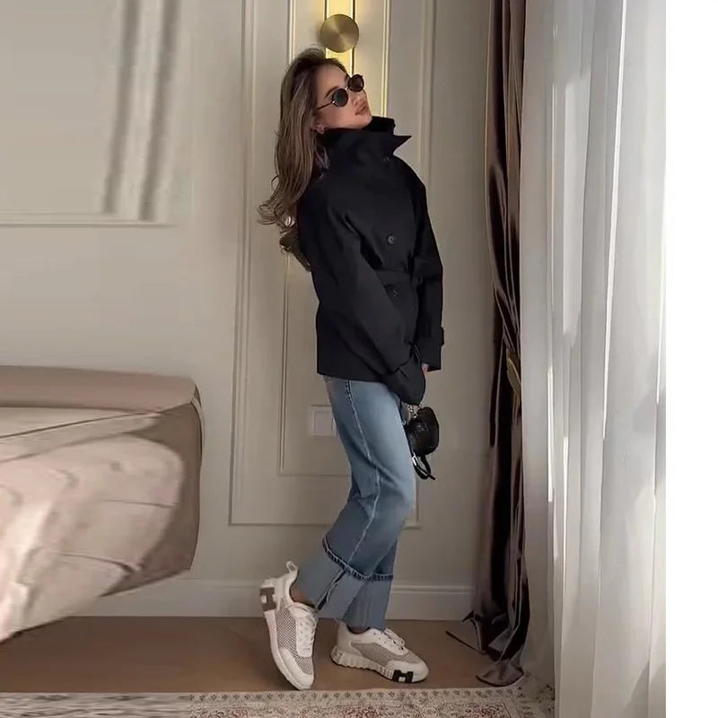 Relaxed Fit Belted Single Breasted Jacket for Women