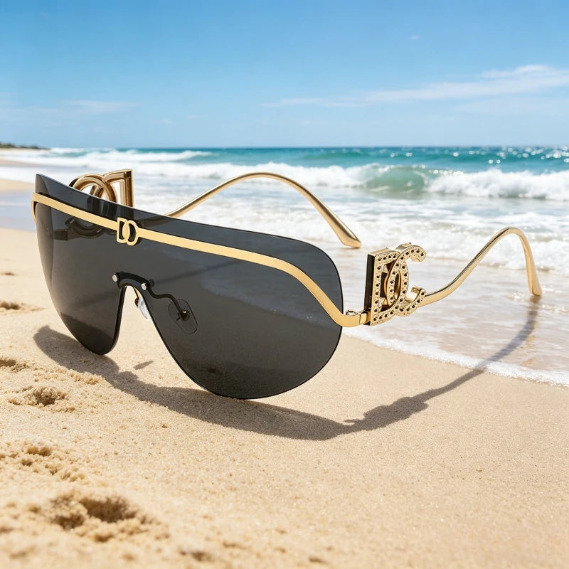 Oversized Gold Shield Sunglasses