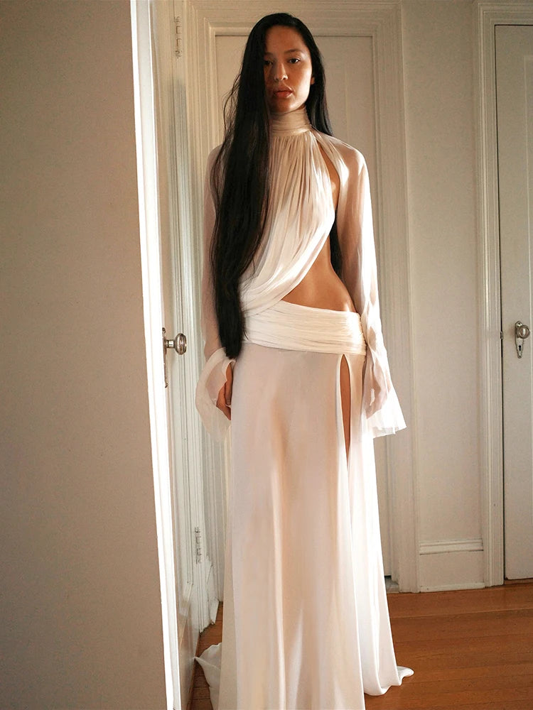 Elegant See-Through Two-Piece Crop Top And Skirt Set for Women