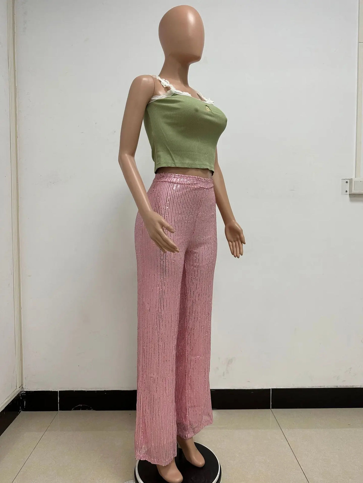 High Waist Sparkle Sequin Wide Leg Pants for Women
