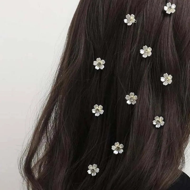 White Petal Rhinestone Hair Rings