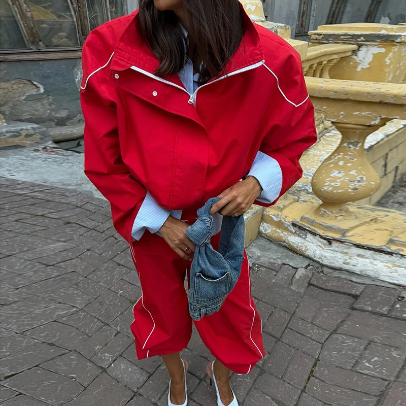 Elegant Loose Zip Up Casual Two Piece Set for Women