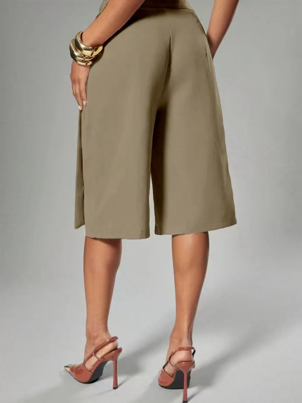 Patchwork Elastic Waist Wide Leg Pants for Women