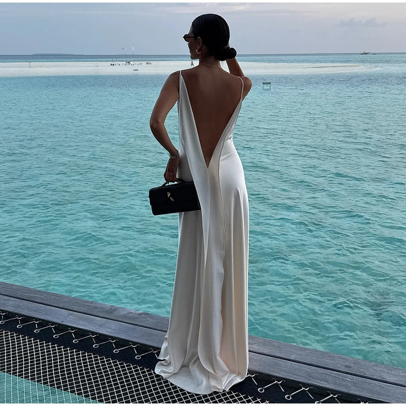 Sophisticated Backless Satin Evening Dress for Women