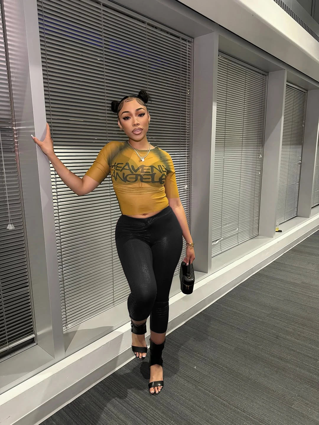 CUTENOVA Sexy Snake Print Solid Color Glossy Elastic High-Waisted Seven-Minute Casual Pants Summer New Women'S Clothing
