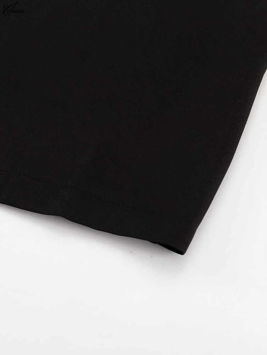 Oymimi Elegant Black Woman 2 Piece Set Outfit Fashion Square Neck Long Sleeve Button Shirts And Straight Ankle-Length Skirts Set