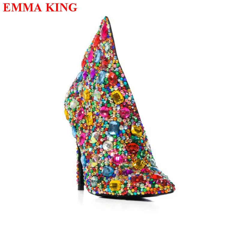 Elegant Rhinestone Pointed Toe Ankle Boots for Women