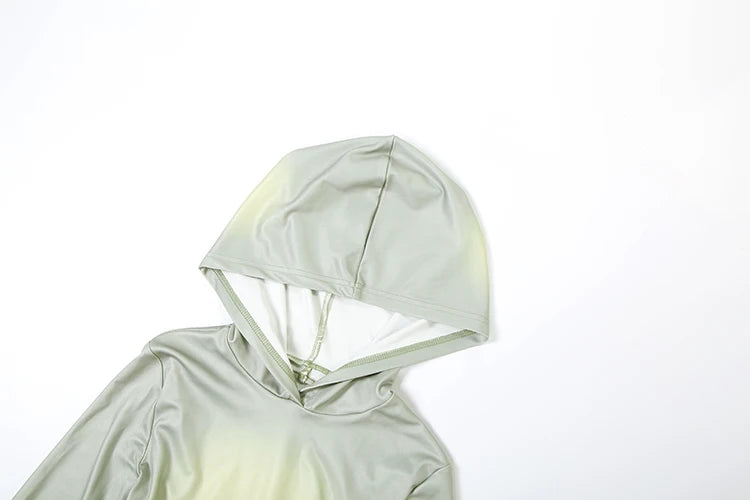 Sisterlinda Sexy Fashion 2 Piece Set Woman Tie-Dye Design Backless Hooded Bodysuits+Shirring Ruched Skirts Midnight Club Outfits