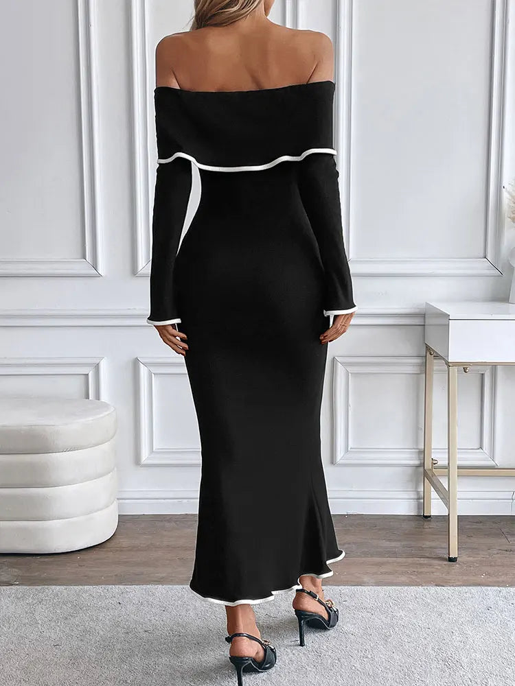 Women New Dresses Spring Fashion Long Sleeves High Quality Maxi Dress Black Sexy Backless Strapless Lady Elegant Dress Clothing