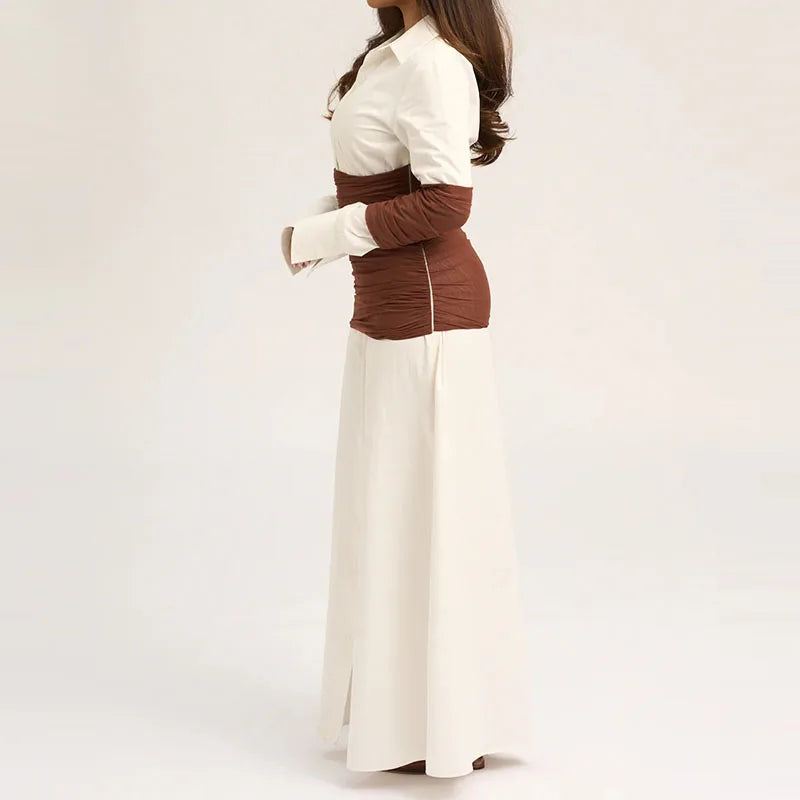 Patchwork Long Sleeve Maxi Dress