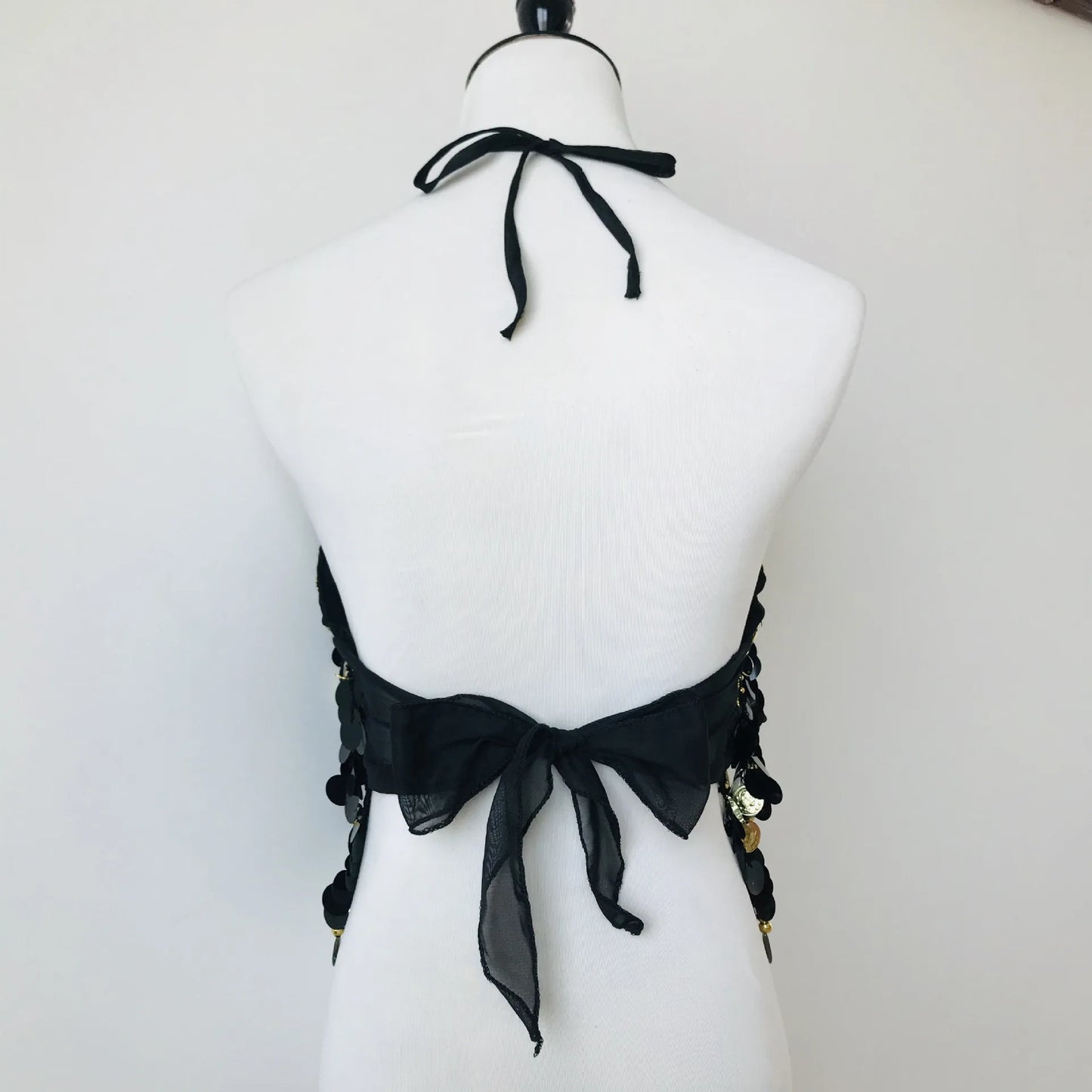 Shiny Colored Sequin Diamond Halter Crop Top for Women
