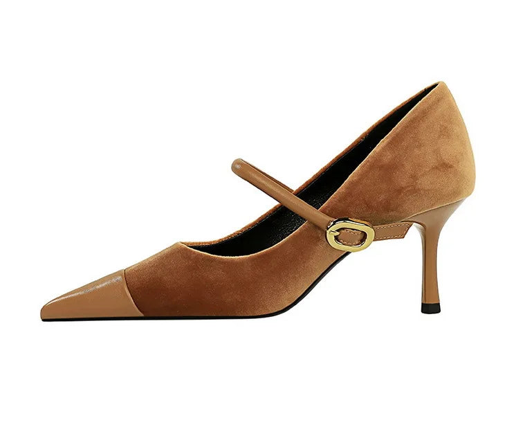 Suede Buckle Strap Pointed Toe Stiletto Pumps for Women
