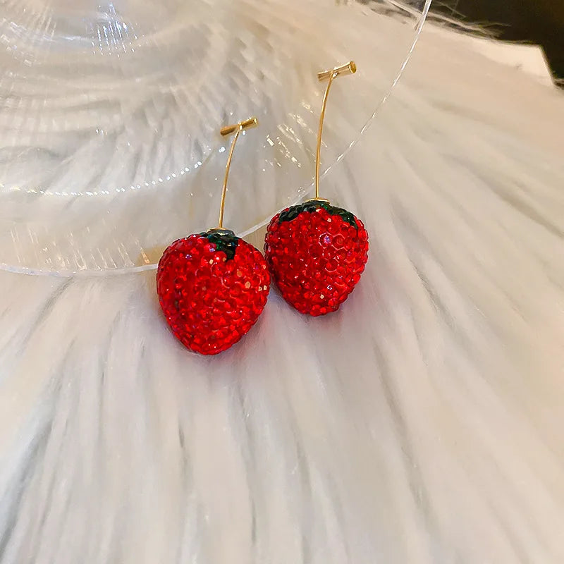 Resin Cherry Rhinestone Drop Earrings