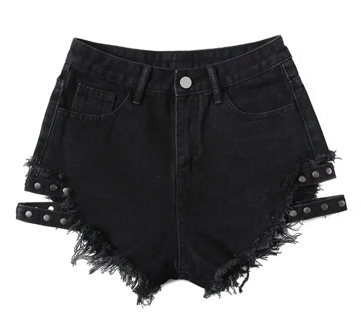 Relaxed Fit High Waisted Denim Shorts With Tassel Accents For Women