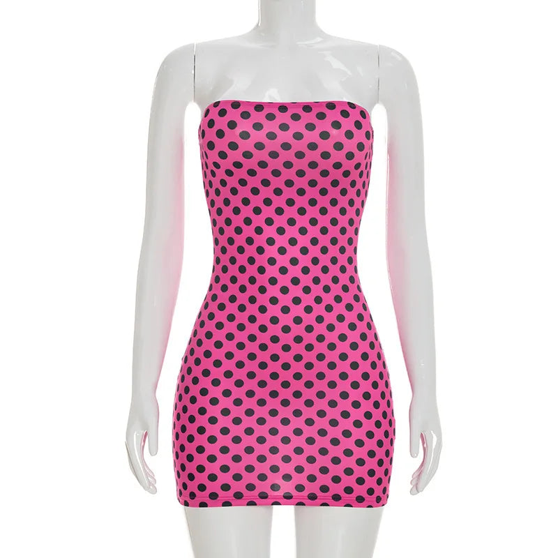 Polka Dot Print Sleeveless Backless Bodycon Dress for Women