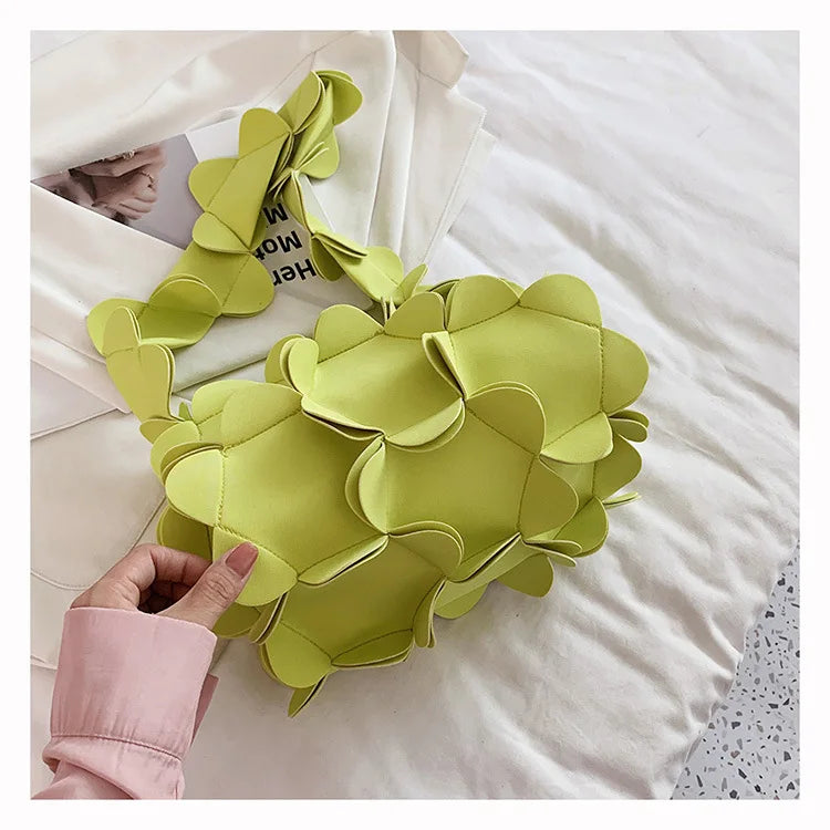 Korean Style 3D Flower PU Leather Shoulder Bag for Women
