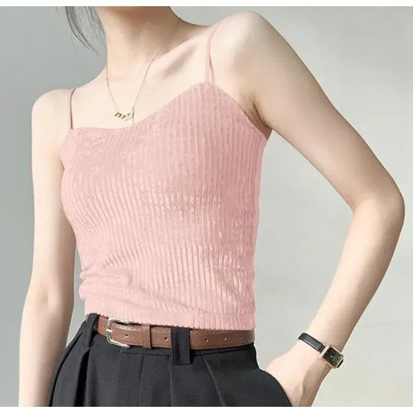 Knit Crop Tops for Women Sleeveless Sexy Vests New Spring Summer 2025 Backless Off Shoulder with Bra Pad Slim Casual Tank Camis