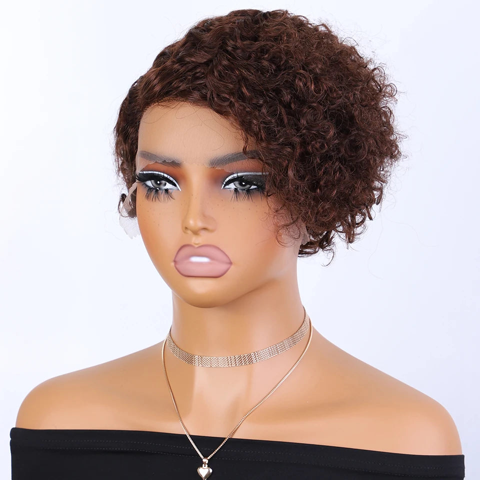 Curly Short Pixie Lace Front Wig Remy Human Hair Glueless for Women