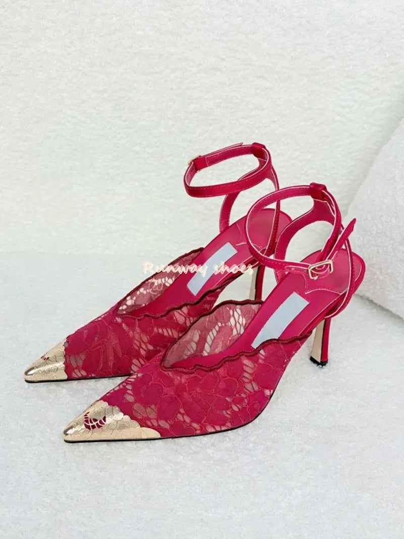 Pointed Color Blocking Lace Breathable Stilettos for Women