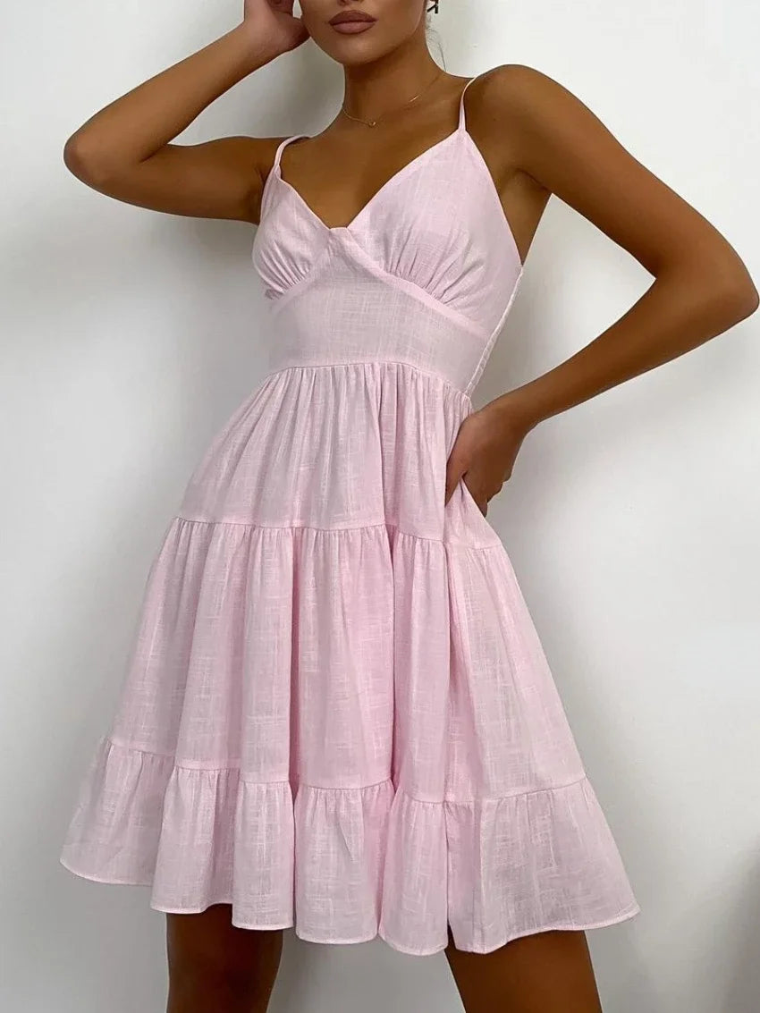 Linen Camisole Dress With Ruffle Hem