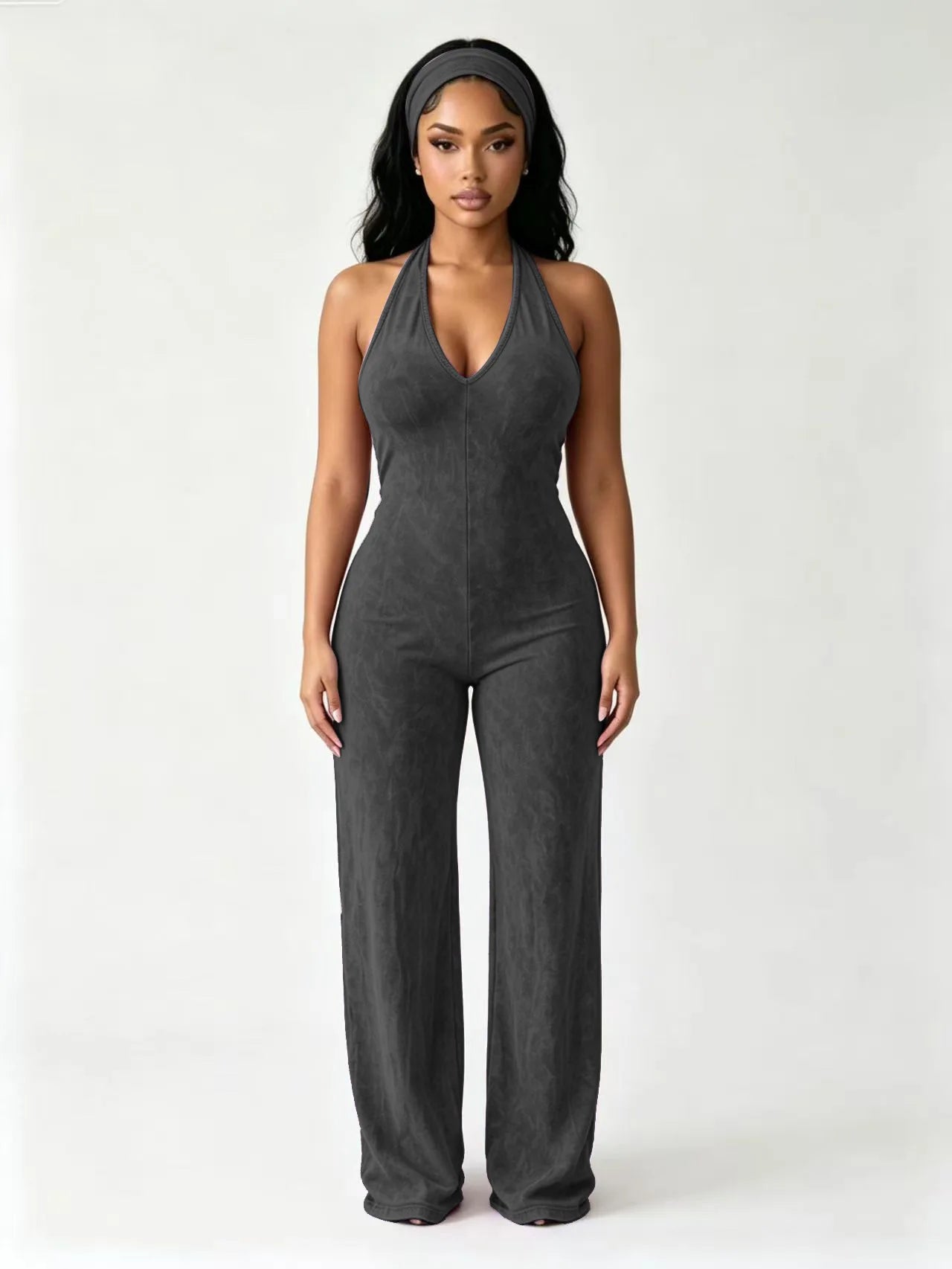 Solid Color Off Shoulder Halter Jumpsuit for Women