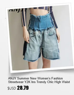ANJY Summer New Women American Retro Streetwear Camouflage Three-dimensional Pocket Cargo Jeans Casual Trendy Denim Shorts A7672