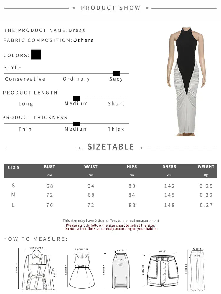 Weird Puss Ruched Maxi Dress Women Sexy Color Blocking Halter Backless Thin Slit Summer Trend Birthday Party Clubwear Vestidos