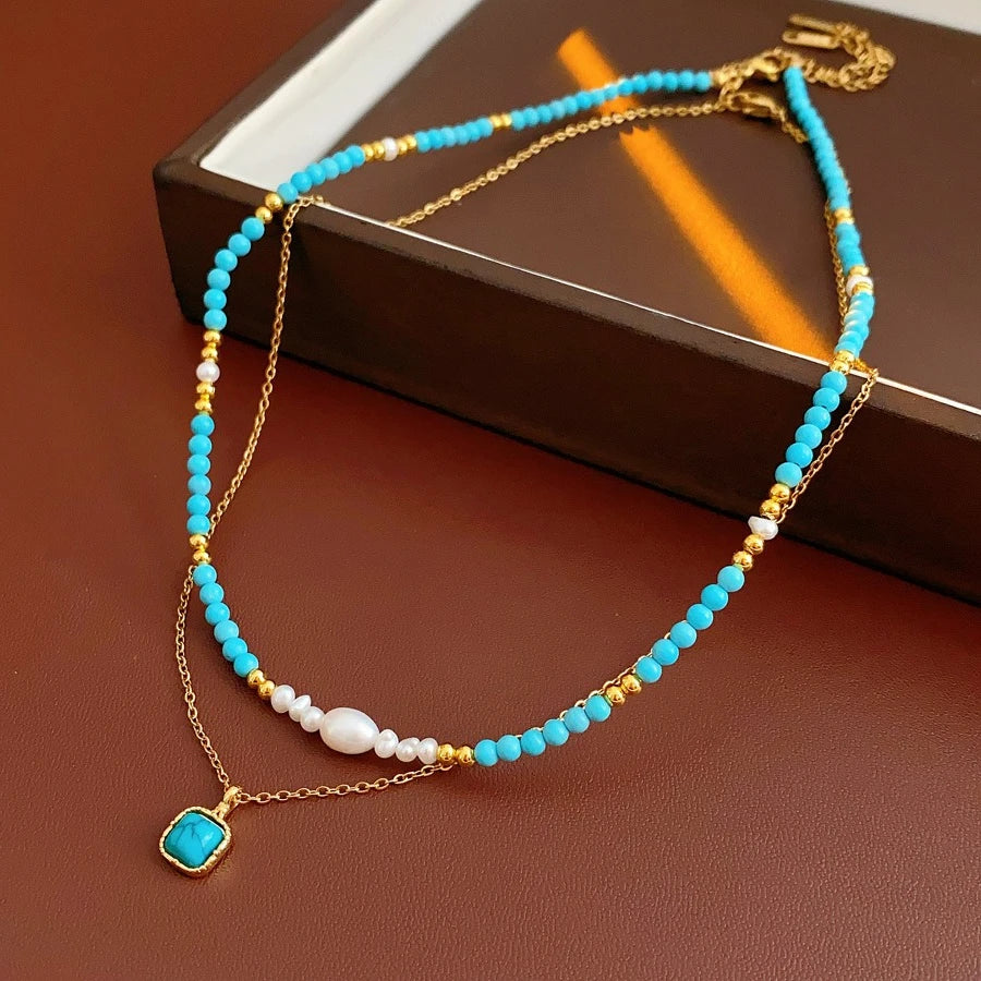 Turquoise Double Layer Beaded Necklace