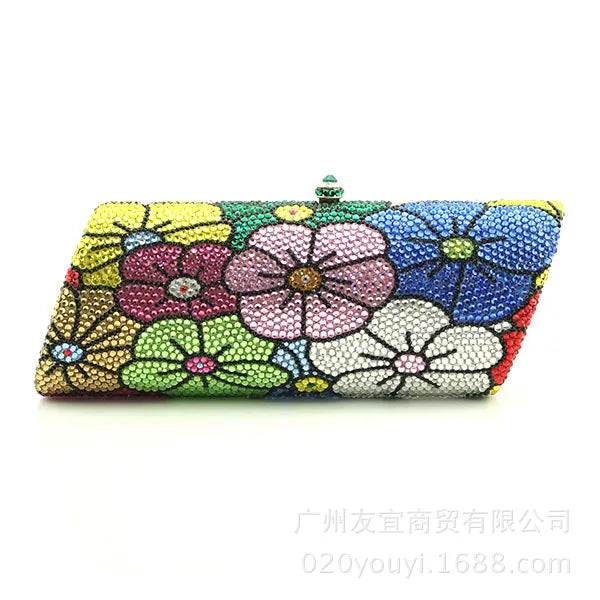 Sparkling Crystal Floral Evening Clutch Bag for Women