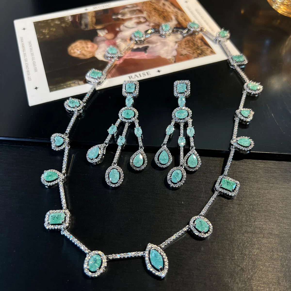 Colorful Zircon Flower Necklace and Earring Set for Women