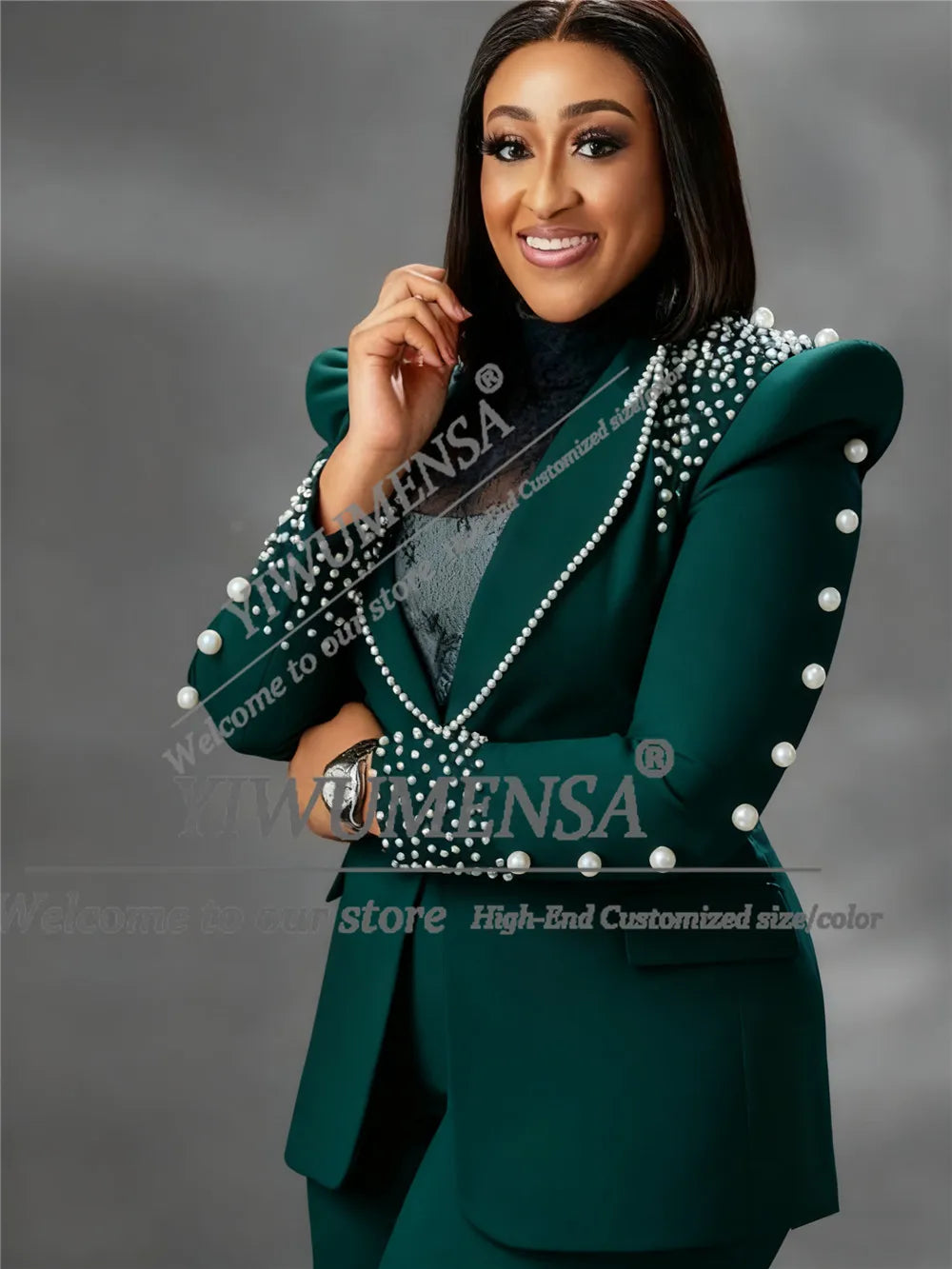Pearl-Embellished Blazer Two-Piece Suit