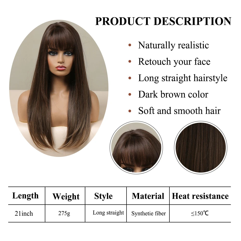 Heat Resistant Long Straight Ombre Bangs Wig for Women