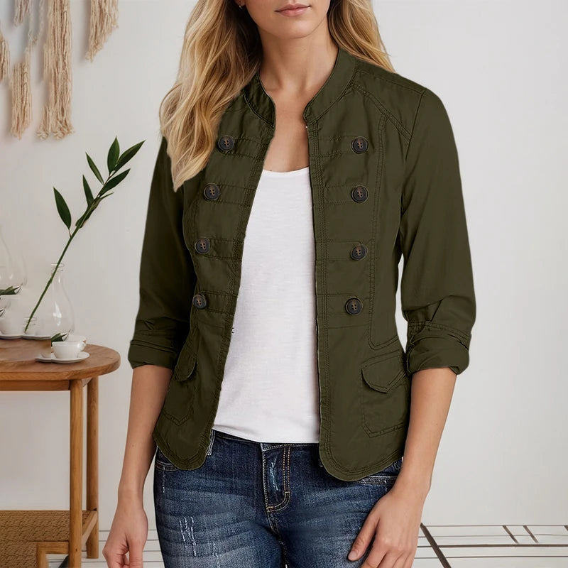 Lightweight Mandarin Collar Open Front Jacket for Women