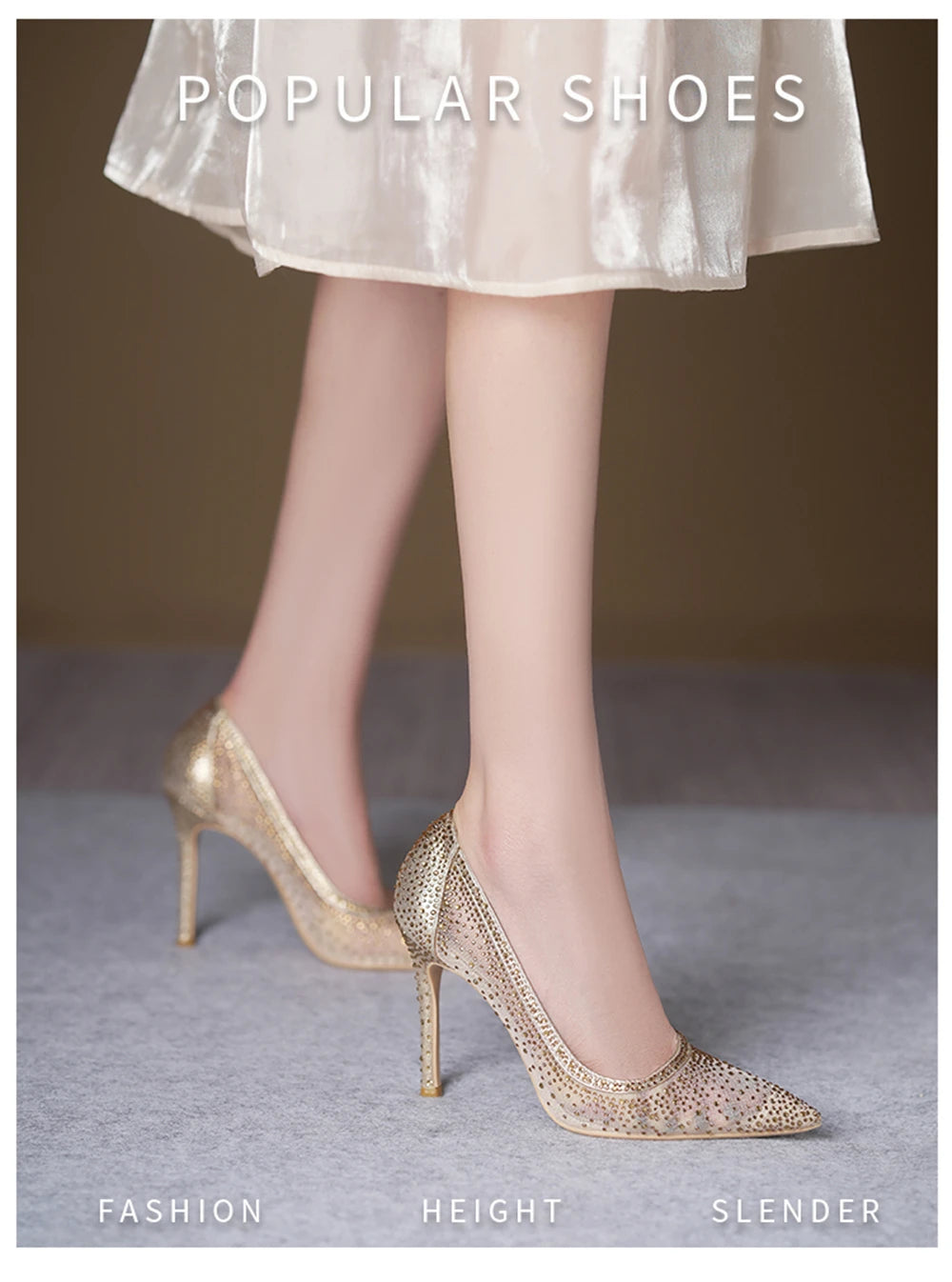 Rhinestone Mesh Pointed Toe Thin High Heels for Women