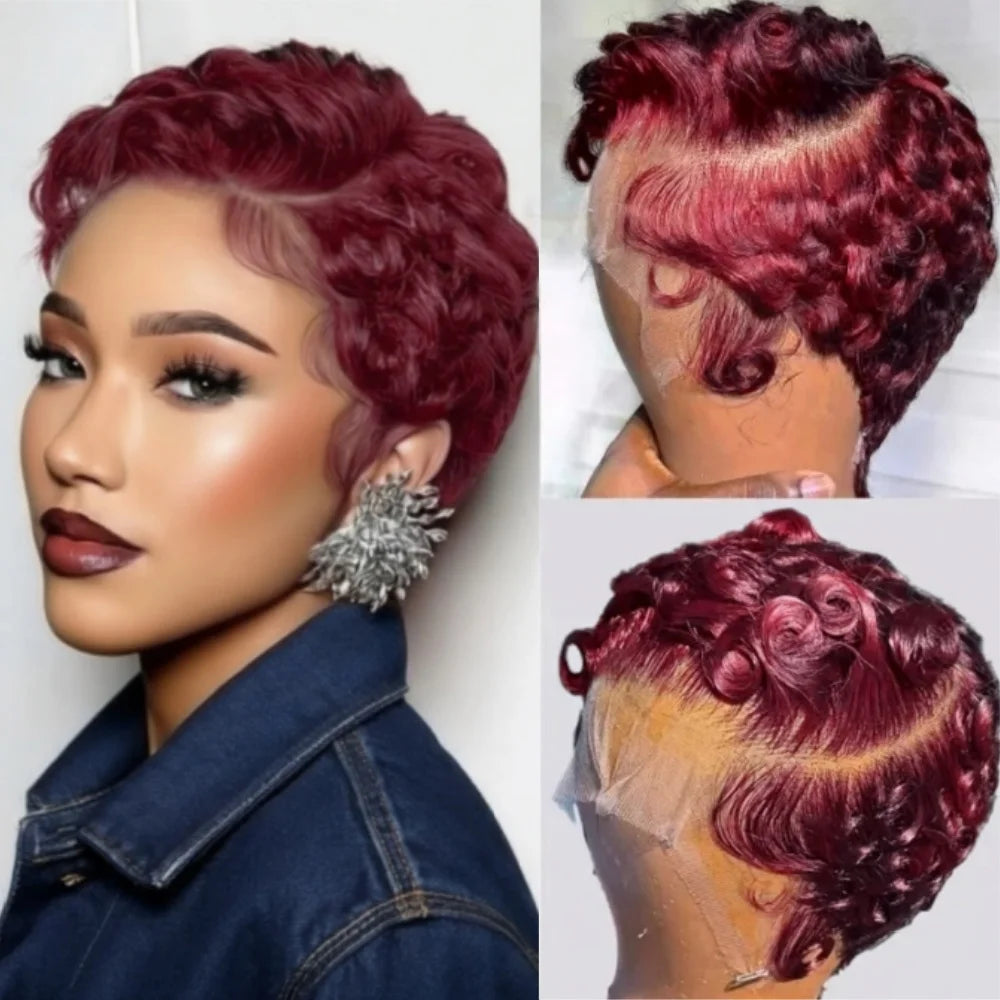 Curly Pixie Cut 13x4 Lace Front Short 6 Inch Layered Wig for Women