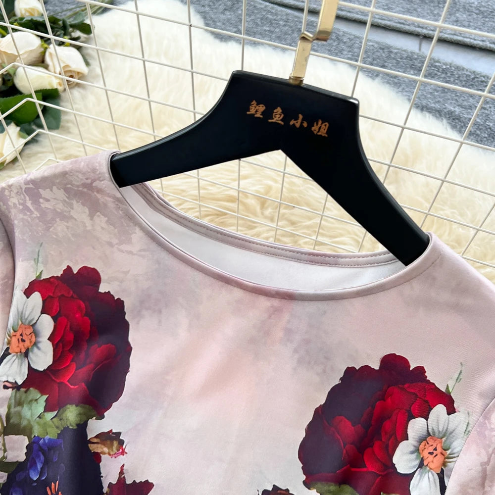 Vintage Floral Print Long Sleeve Maxi Dress for Women