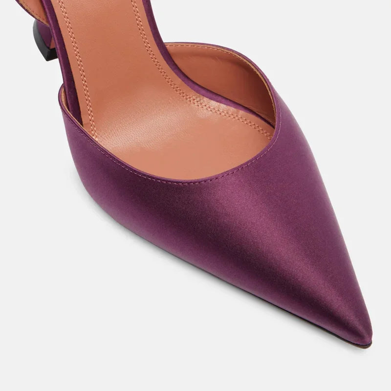 Satin Pointed Toe Back Strap High Heel Sandals for Women