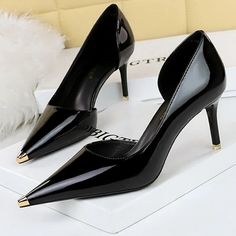 Pointed Toe Patent Leather Stiletto Pumps for Women