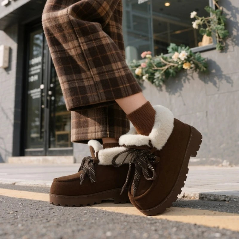 Warm Plush Lined Lace Up Faux Suede Ankle Boots for Women