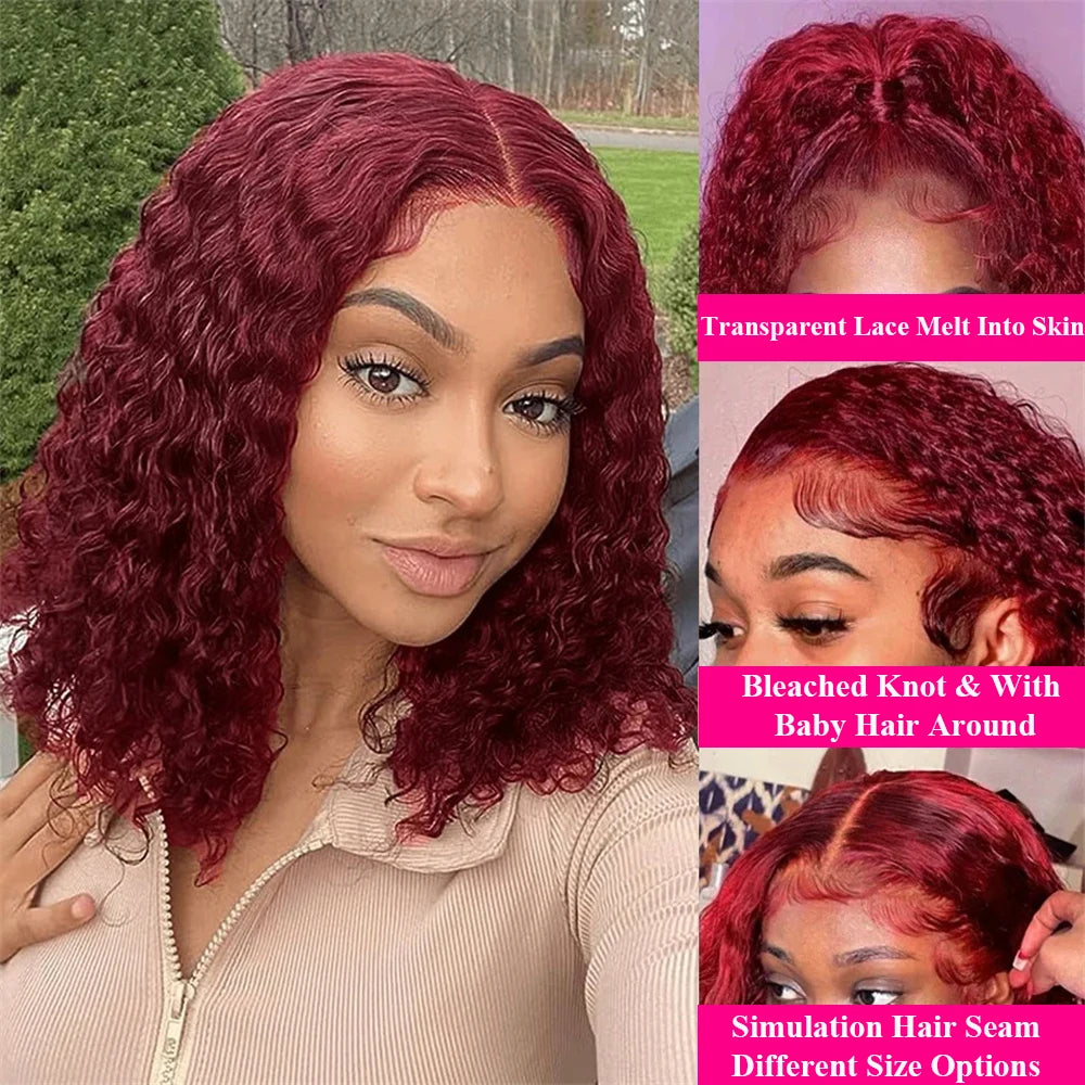 Deep Wave Lace Front Brazilian Human Hair Bob Wigs For Women
