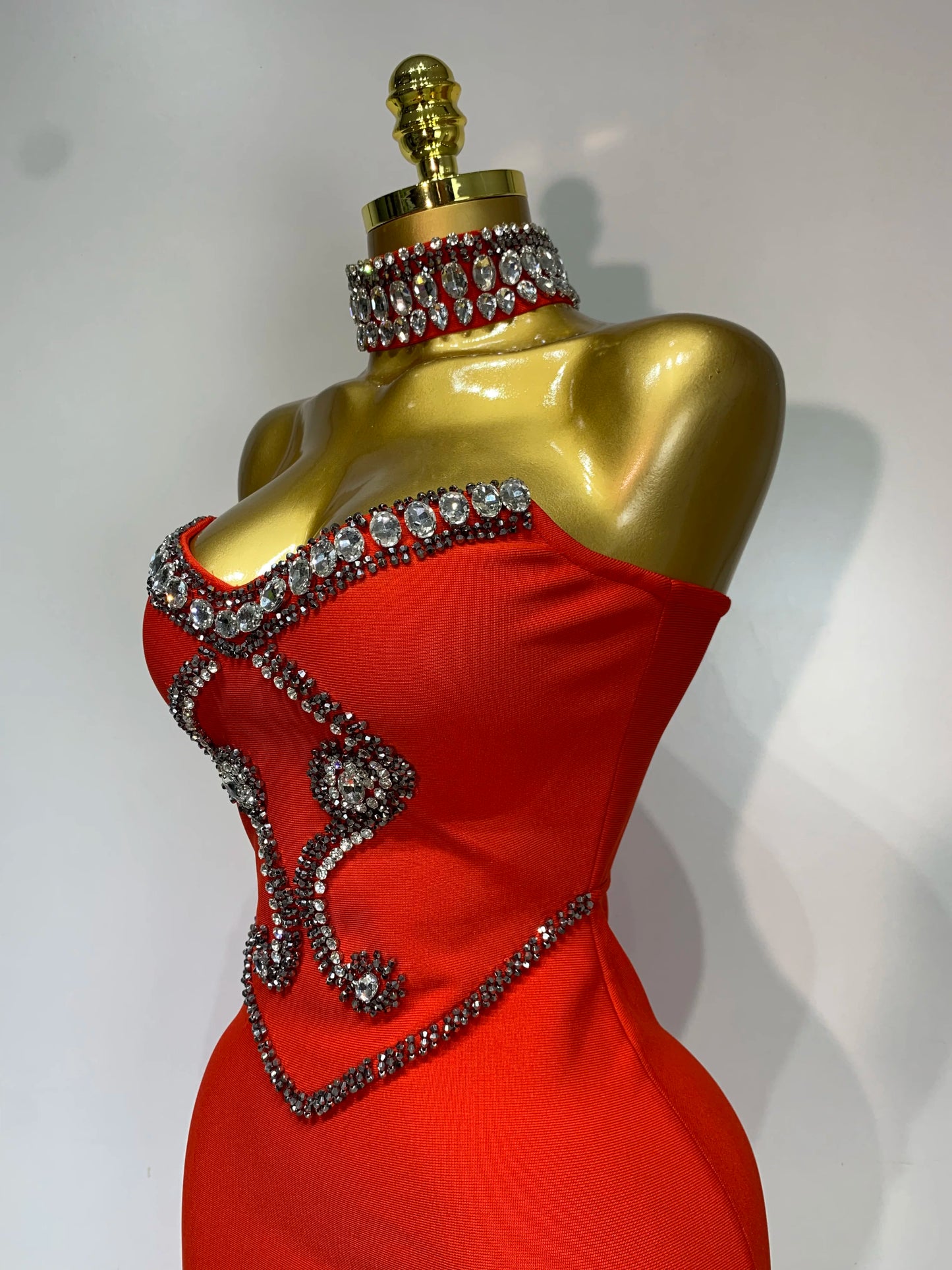 High Quality Strapless Beading With Necklace Bandage Dress  Celebrity Elegant  Evening Party Fancy Club Birthday Dresses