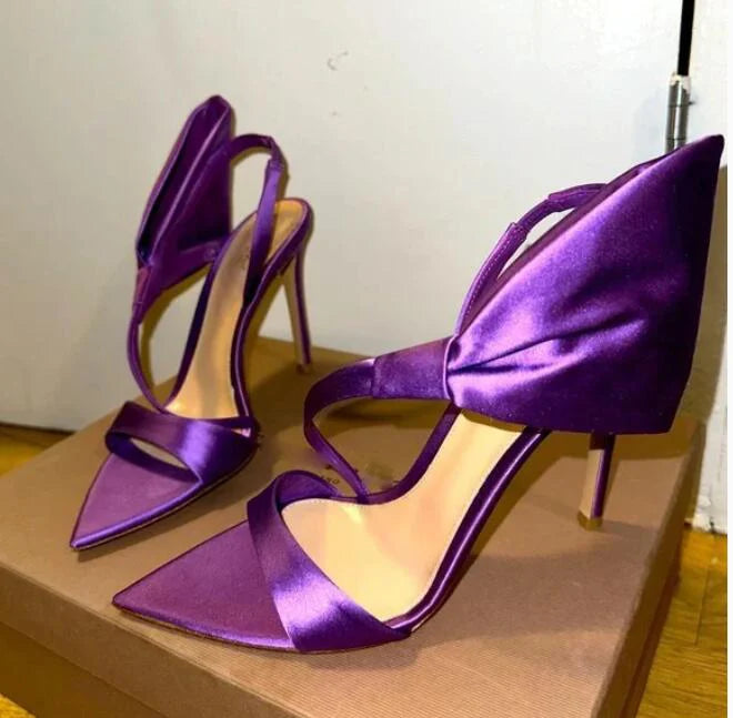 Gorgeous Purple Satin Stiletto Heels with Pointy Toe for Women