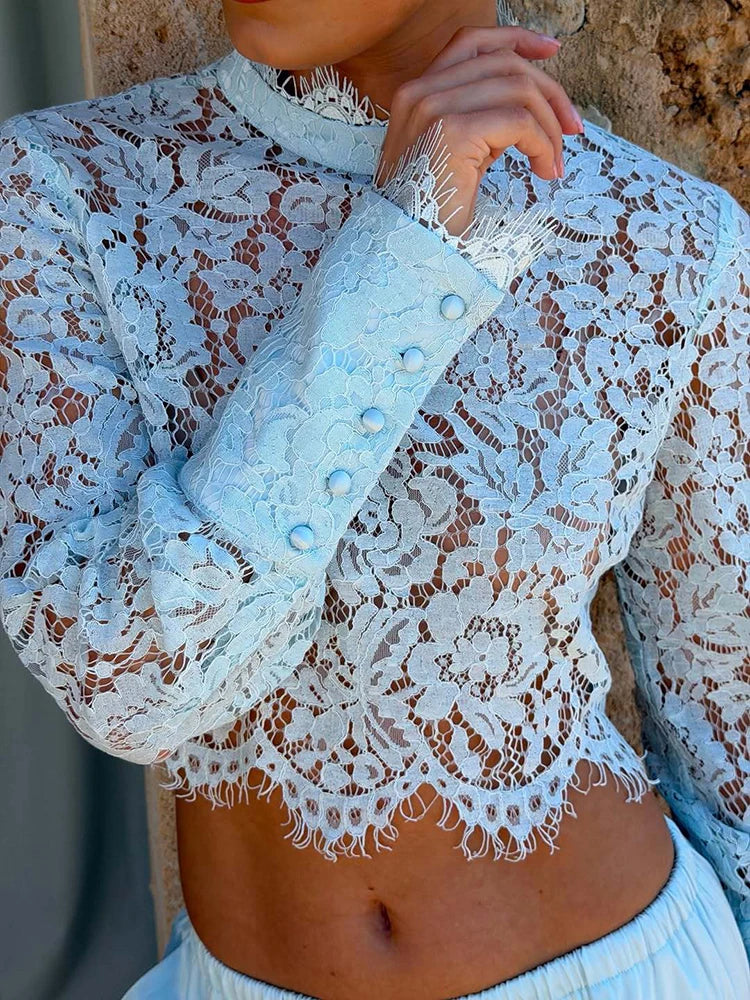 Long Sleeve Lace Two Piece Top And Pants Set for Women