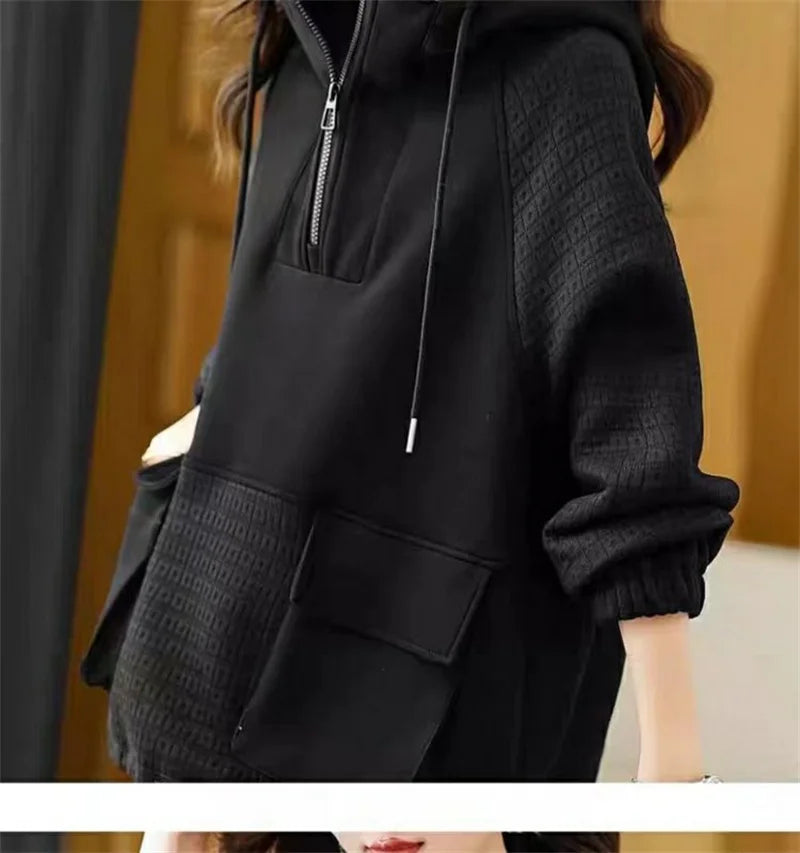 Sweatershirt Japanese Cotton Jacket Women's Autumn And winter New Female Coat Hooded Long-Sleeved Coat Coffee Black Shirt Plus